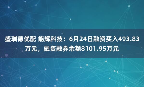 盛瑞德优配 能辉科技：6月24日融资买入493.83万元，融资融券余额8101.95万元